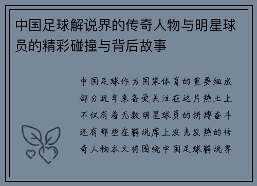 中国足球解说界的传奇人物与明星球员的精彩碰撞与背后故事