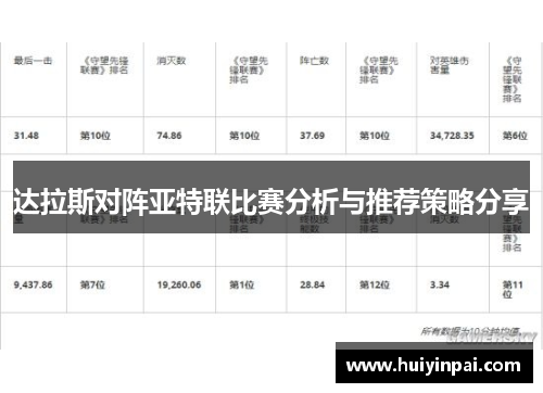 达拉斯对阵亚特联比赛分析与推荐策略分享