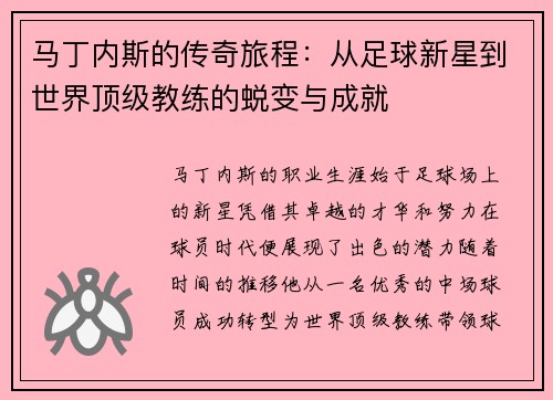 马丁内斯的传奇旅程：从足球新星到世界顶级教练的蜕变与成就